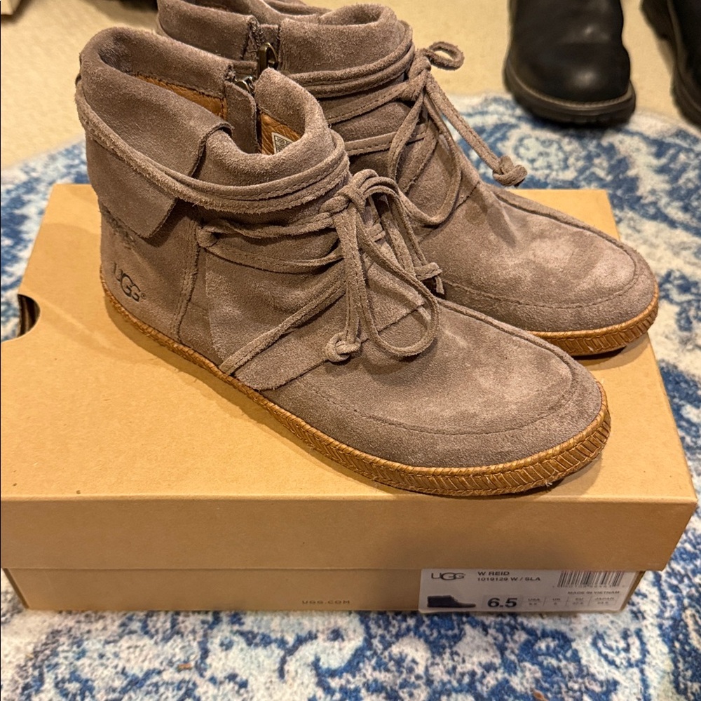 UGG Taupe Suede Lace-Up Boots